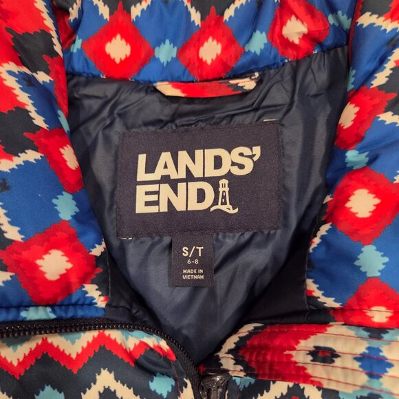 Lands' End Full Zip Quilted Puffer Vest Women's Size S Multicolor Geometric Warm - Picture 2 of 7